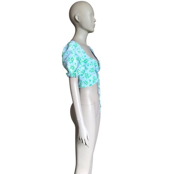 Zara Blue, Green and Yellow Flower Crop Top - Picture 3 of 5